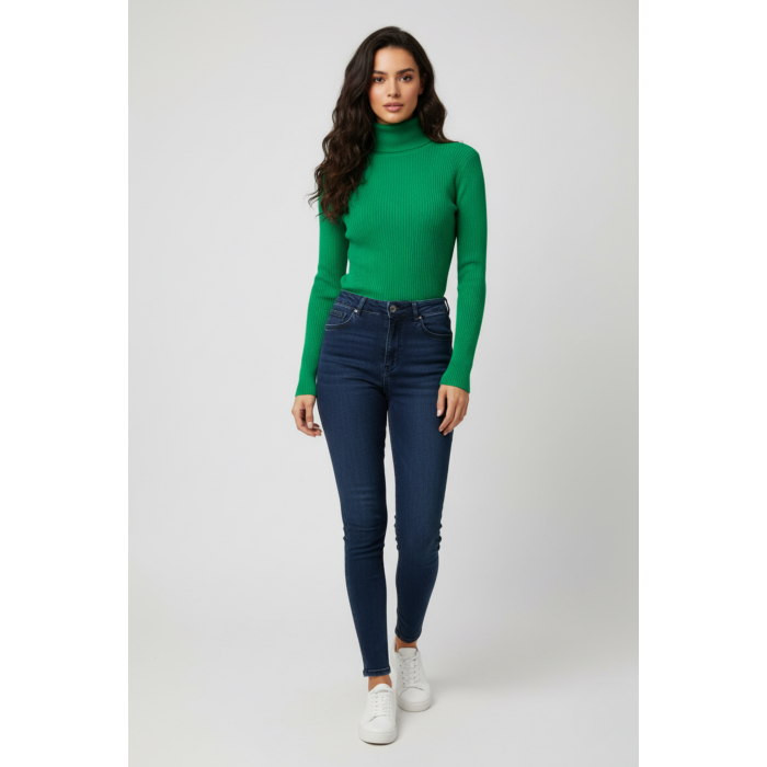Kadın Yeşil Boğazlı Triko Kazak
