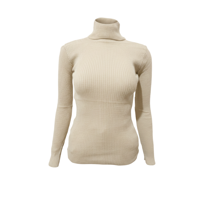 Kadın Ekru Boğazlı Triko Kazak