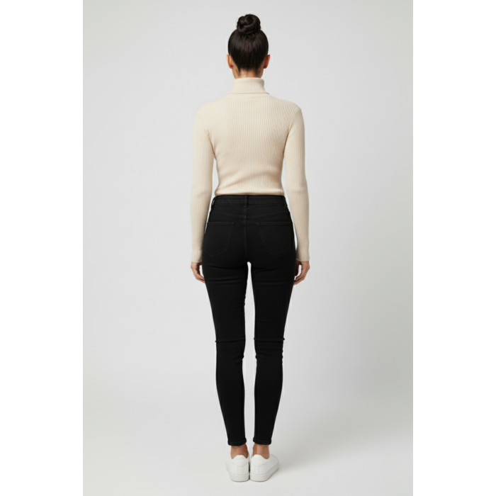 Kadın Ekru Boğazlı Triko Kazak