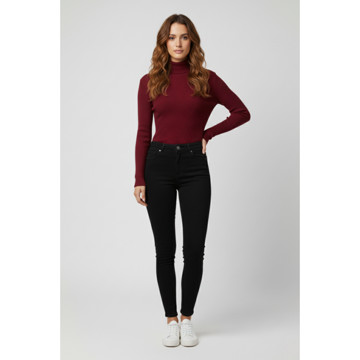 Kadın Bordo Boğazlı Triko Kazak