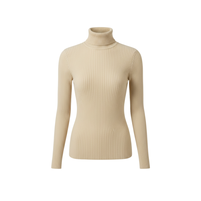 Kadın Bej Boğazlı İnce Triko Kazak