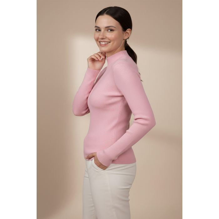 Kadın Pembe Balıkçı Yaka Kazak