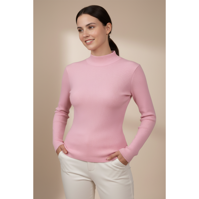 Kadın Pembe Balıkçı Yaka Kazak