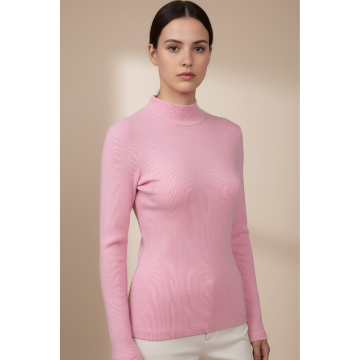 Kadın Pembe Balıkçı Yaka Kazak