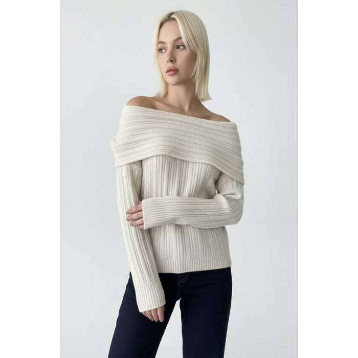 Fitilli Krem Rengi Madonna Yaka Kazak