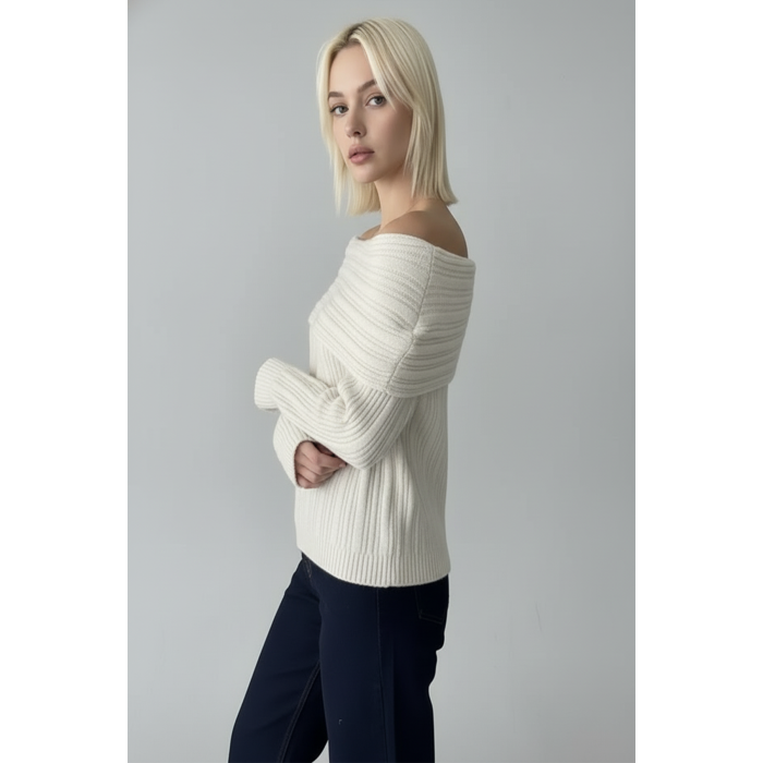 Fitilli Krem Rengi Madonna Yaka Kazak