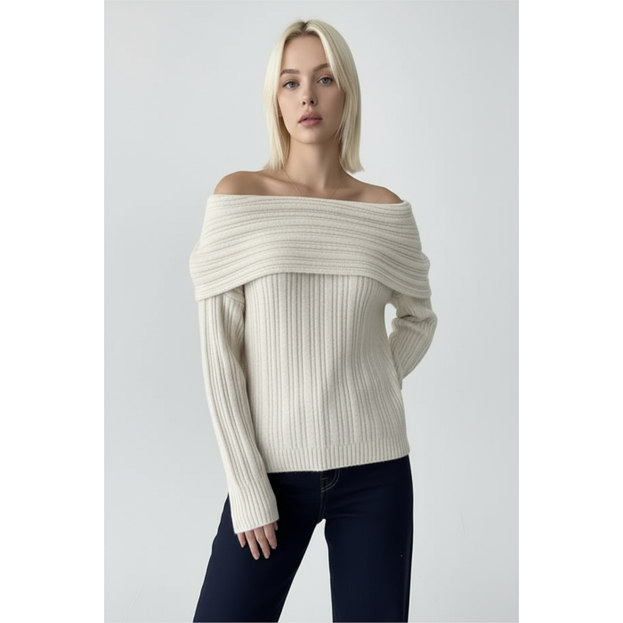 Fitilli Krem Rengi Madonna Yaka Kazak