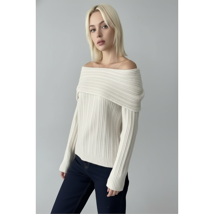 Fitilli Krem Rengi Madonna Yaka Kazak