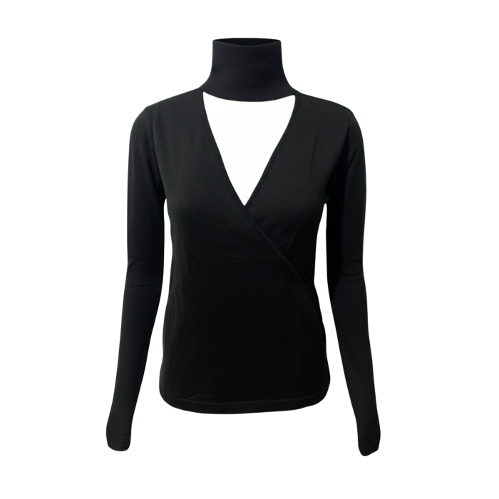 Kadın Boğazlı Pencere Detaylı Siyah Triko Kazak