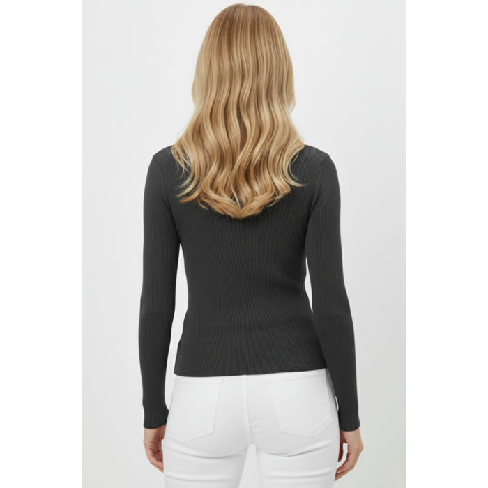 Kadın Boğazlı Pencere Detaylı Gri Triko Kazak