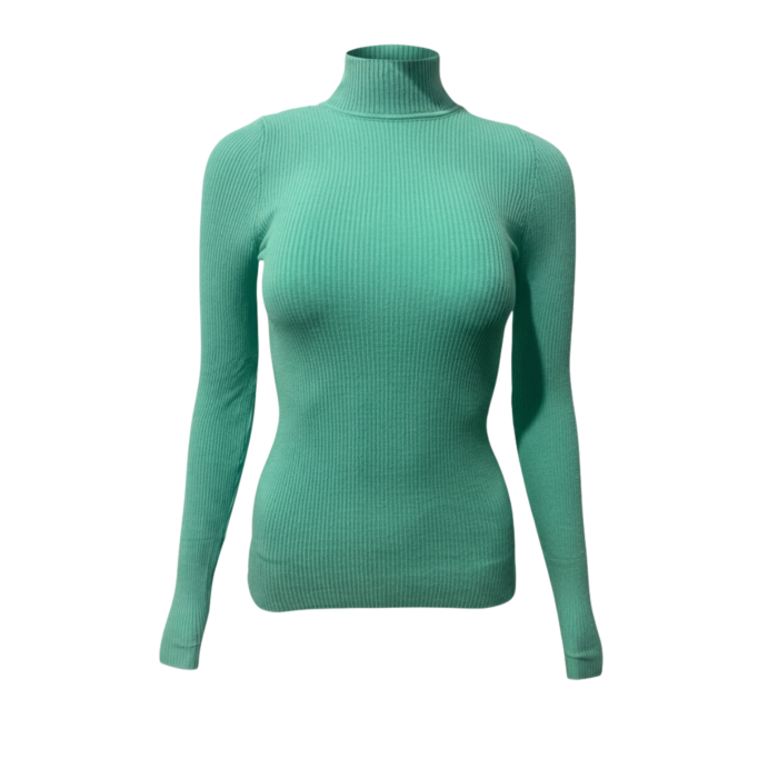 Mint Yeşili Fitilli Balıkçı Yaka Kadın Triko Kazak