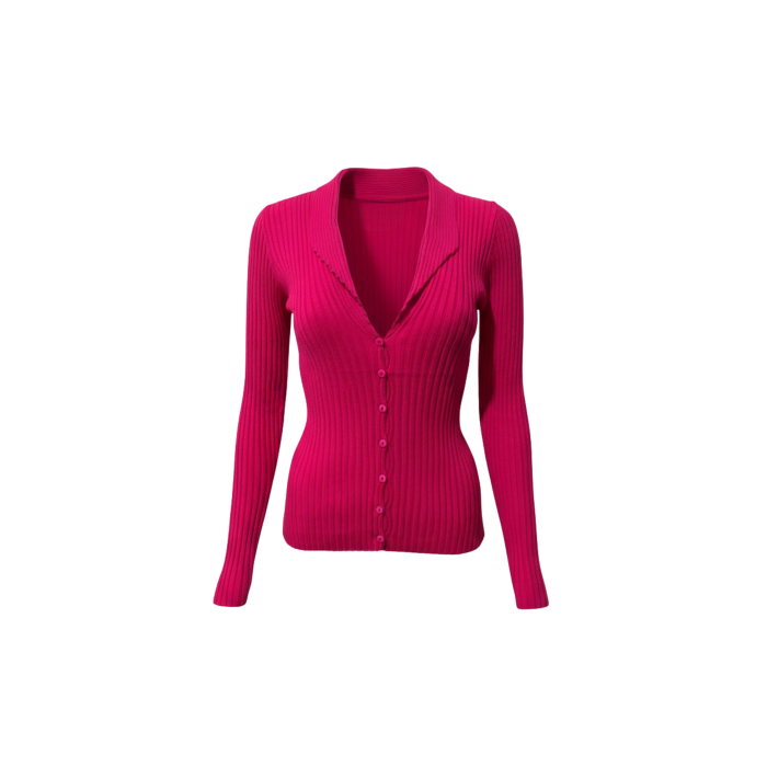 Fitilli V Yaka Düğmeli Kadın Triko Hırka - Pembe