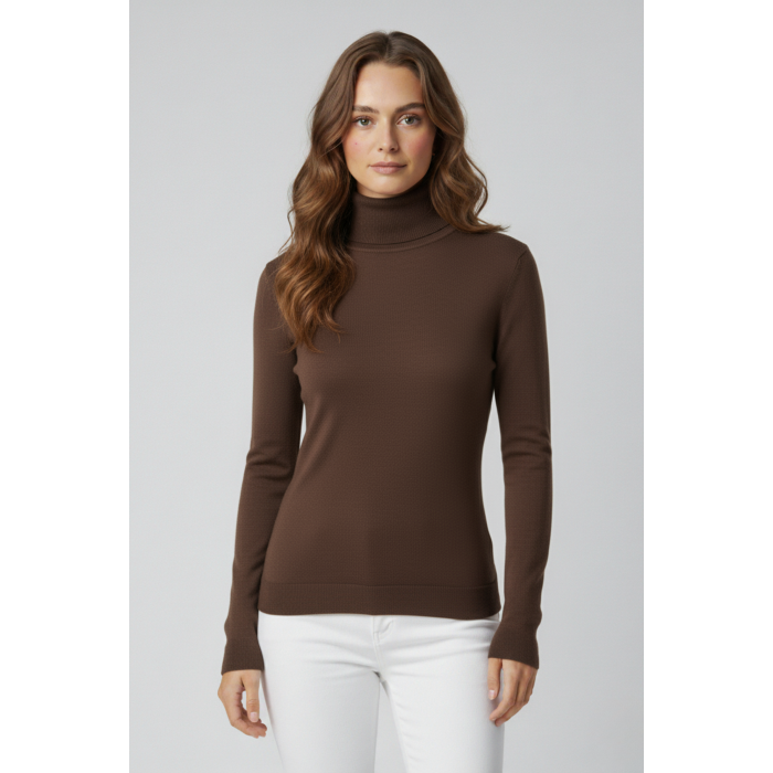 Kahverengi İnce Triko Boğazlı Kadın Kazak