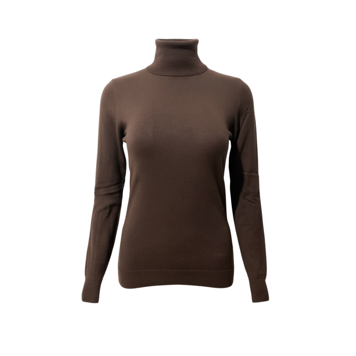 Kahverengi İnce Triko Boğazlı Kadın Kazak