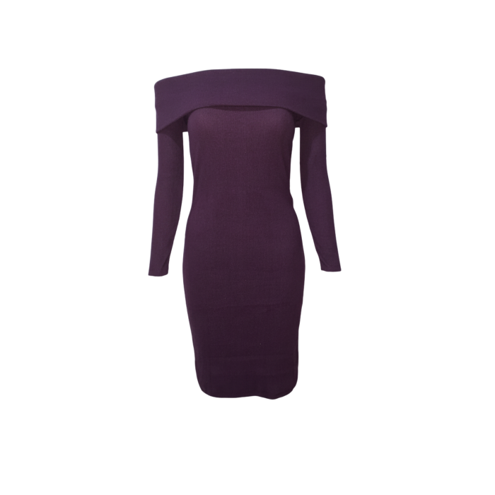 Kadın Mor Dizüstü Madonna Yaka Elbise