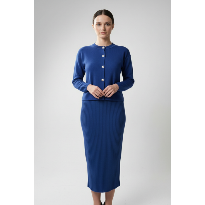 Kadın Hırka Elbise İkili Takım - Mavi