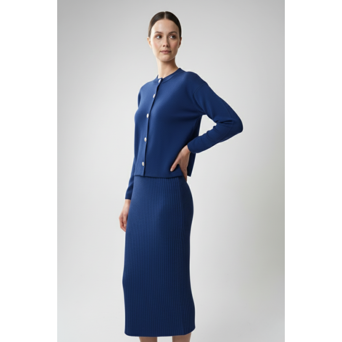 Kadın Hırka Elbise İkili Takım - Mavi