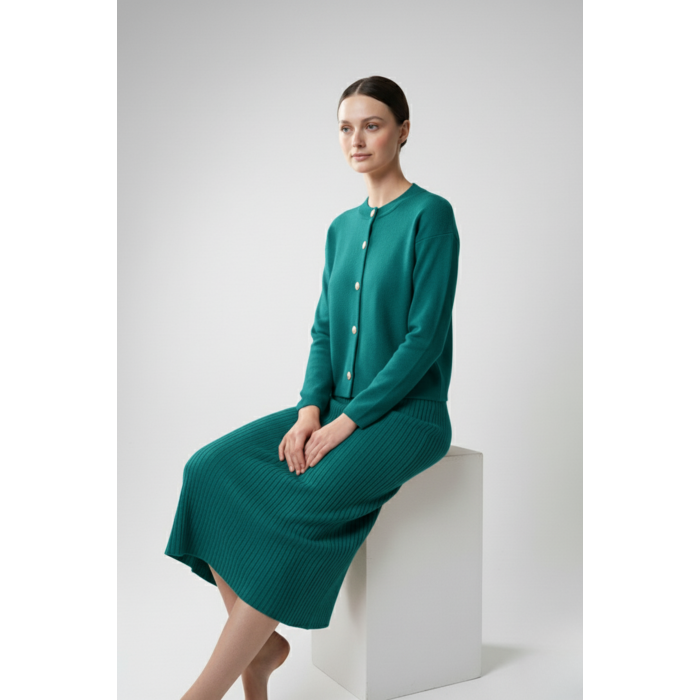 Kadın Hırka Elbise İkili Takım - Turkuaz