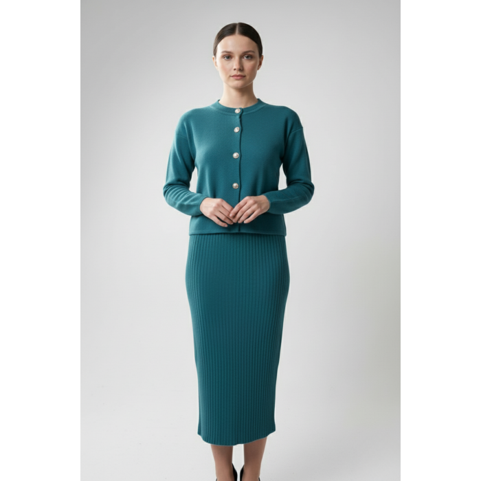 Kadın Hırka Elbise İkili Takım - Turkuaz