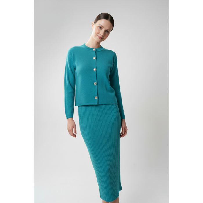 Kadın Hırka Elbise İkili Takım - Turkuaz