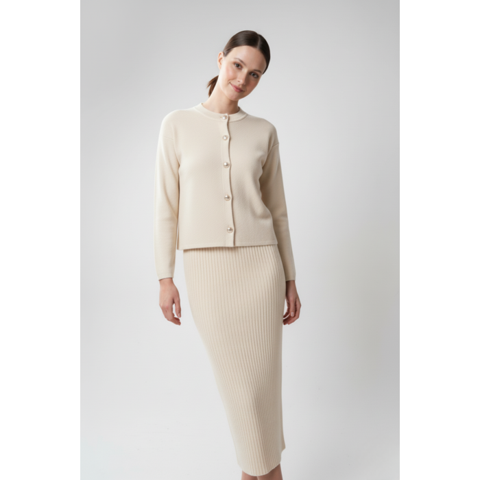 Kadın Hırka Elbise İkili Takım - Krem