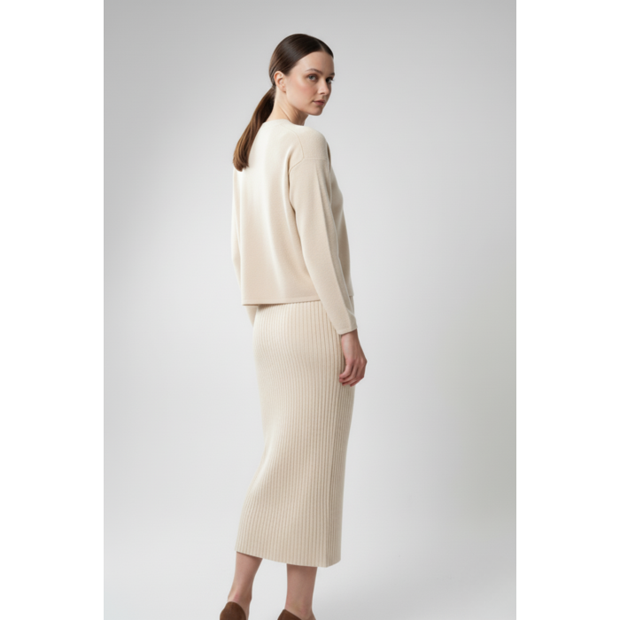 Kadın Hırka Elbise İkili Takım - Krem