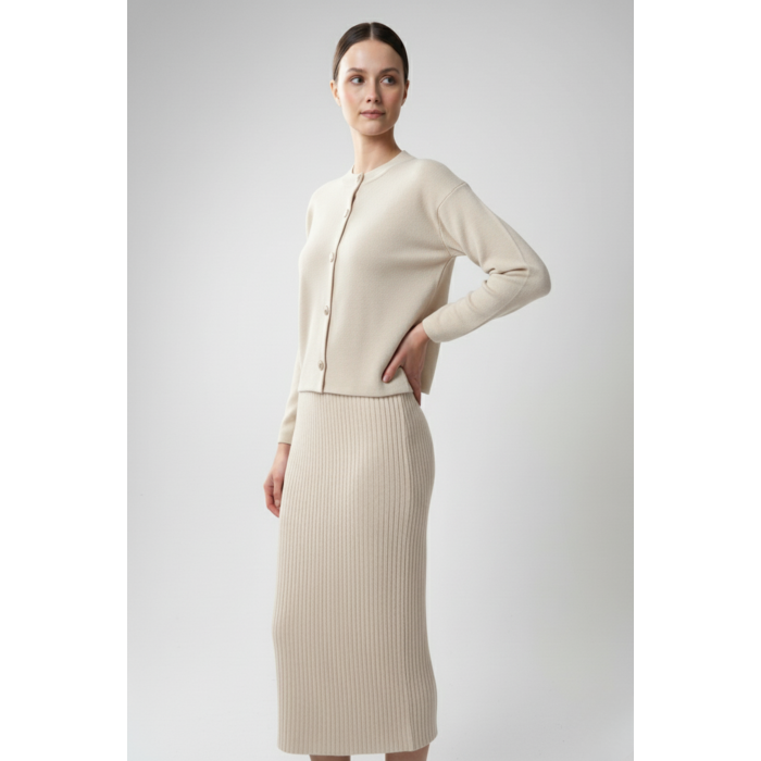 Kadın Hırka Elbise İkili Takım - Krem