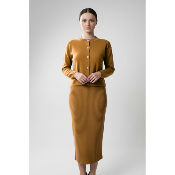 Kadın Hırka Elbise İkili Takım - Kahverengi