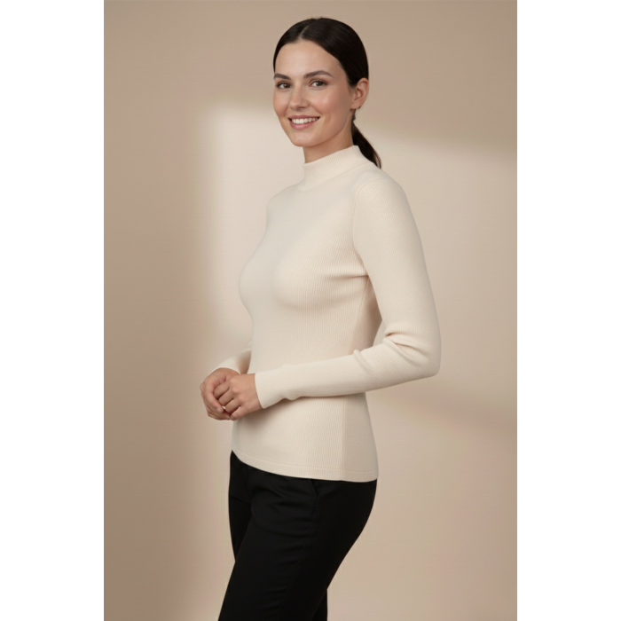 Kadın Bej Balıkçı Yaka Bluz