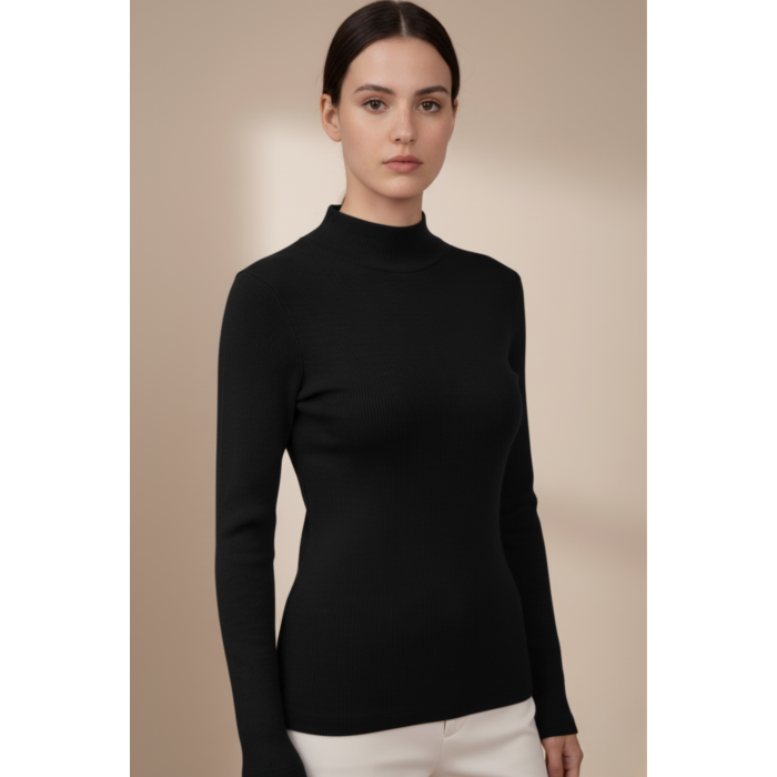 Kadın Siyah Balıkçı Yaka Bluz