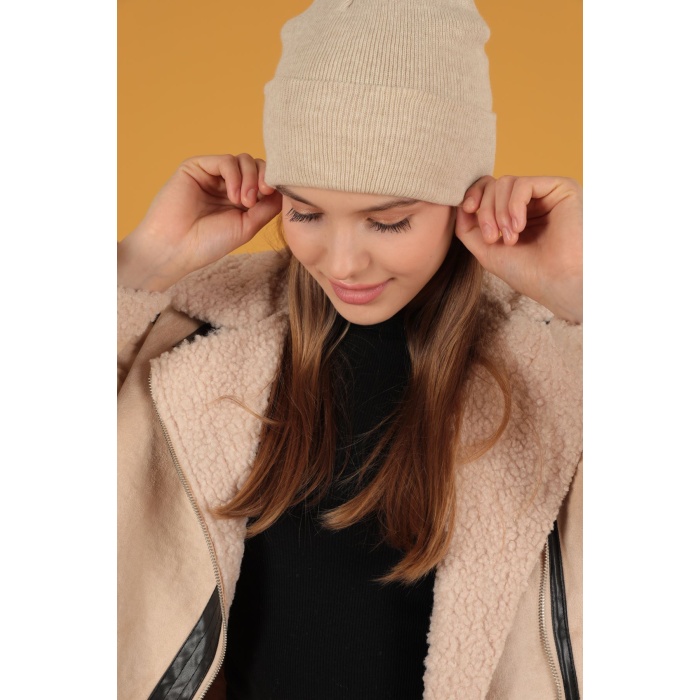 Süet Kıvırcık Kumaş Motorcu Taş Rengi Mont