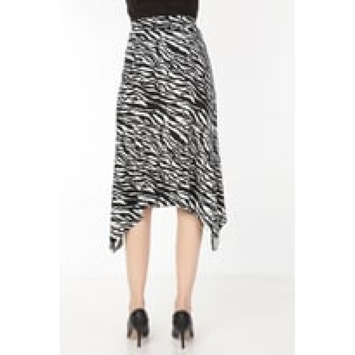 Kadın Belden Oturmalı Çizgili Krep Etek