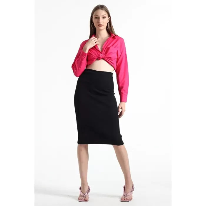 Kadın Siyah Kaşkorse Kalem Etek