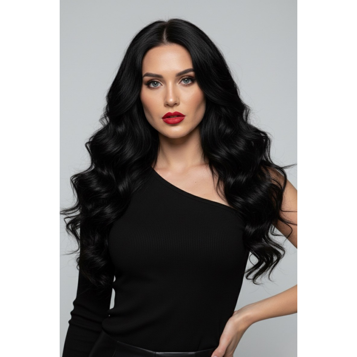 Siyah Tek Omuz Uzun Kollu Kaşkorse Kadın Bluz