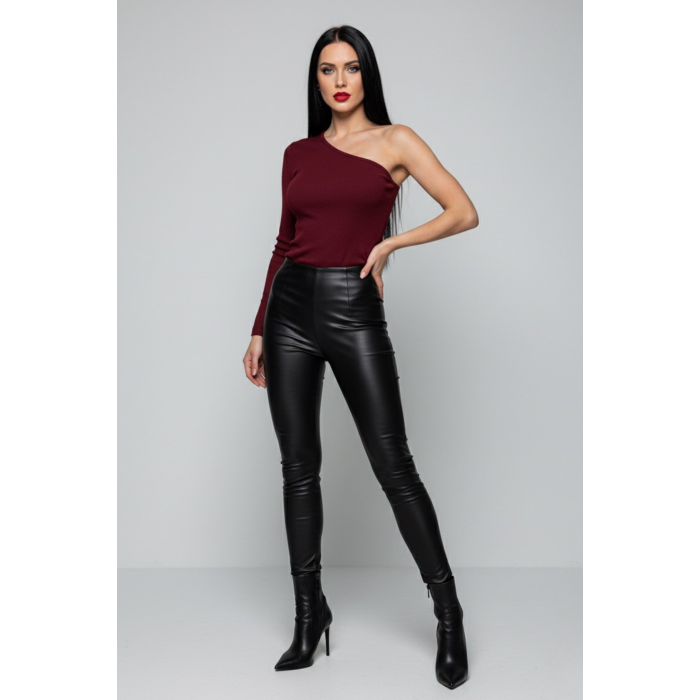 Bordo Tek Omuz Uzun Kollu Kaşkorse Kadın Bluz