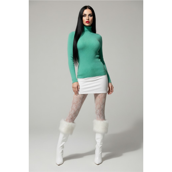 Mint Yeşili Fitilli Balıkçı Yaka Kadın Triko Kazak