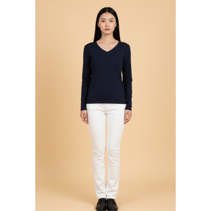 Kadın V Yaka Lacivert Viskon Bluz