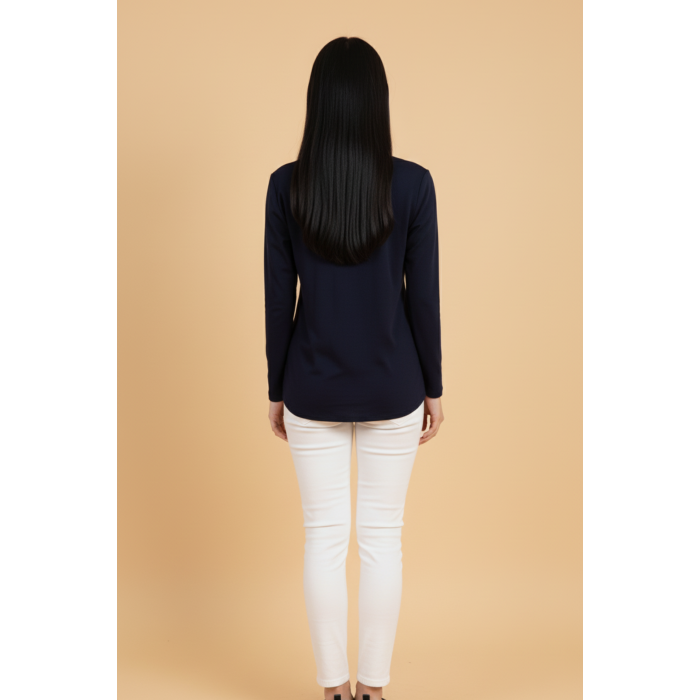 Kadın V Yaka Lacivert Viskon Bluz