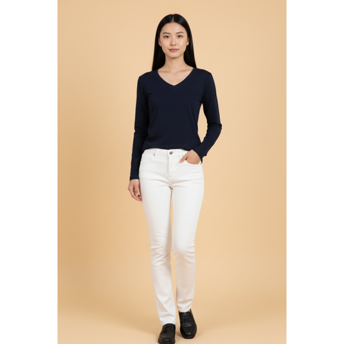 Kadın V Yaka Lacivert Viskon Bluz