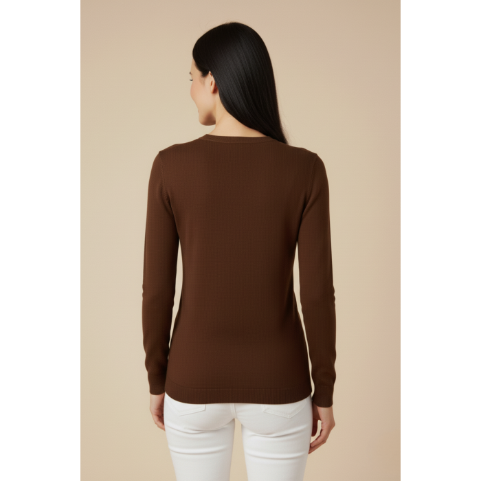 Kadın Kahverengi Triko Yuvarlak Yaka Kazak