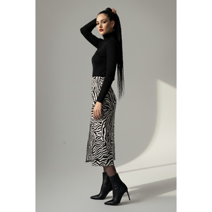Kadın Zebra Desen Midi Boy Etek