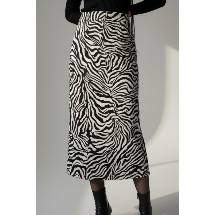 Kadın Zebra Desen Midi Boy Etek