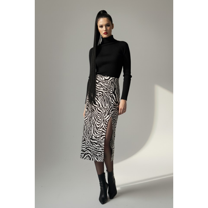 Kadın Zebra Desen Midi Boy Etek
