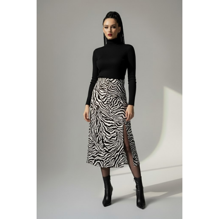 Kadın Zebra Desen Midi Boy Etek