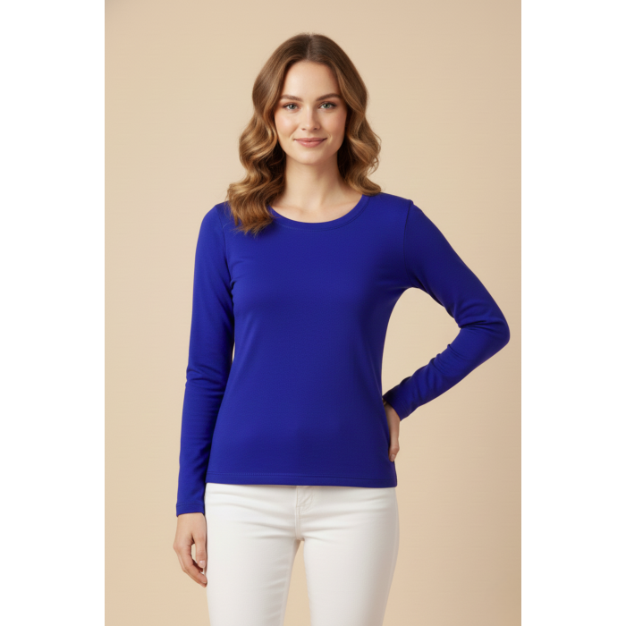 Kadın Viskon Bisiklet Yaka Koyu Mavi Bluz