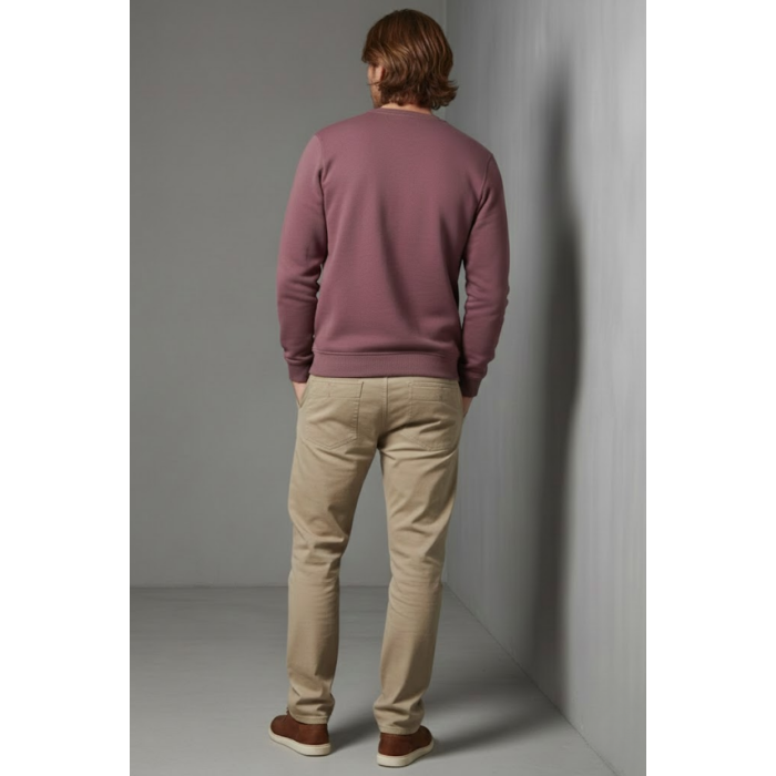 Unisex Kışlık Mürdüm Rengi Üç İplik Şardonlu Kalın Bisiklet Yaka Sweatshirt