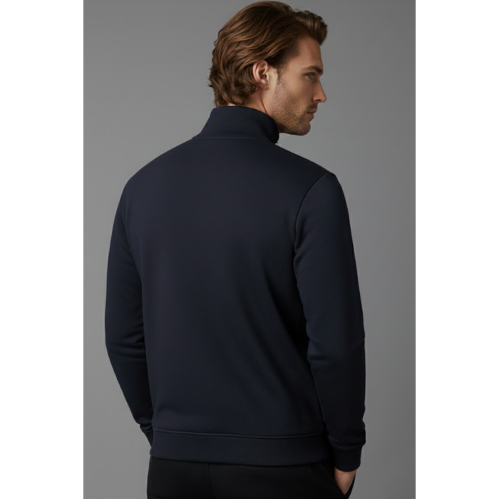 Unisex Kışlık Lacivert Yarım Fermuarlı Dik Yaka 2 İplik Basic Sweatshirt