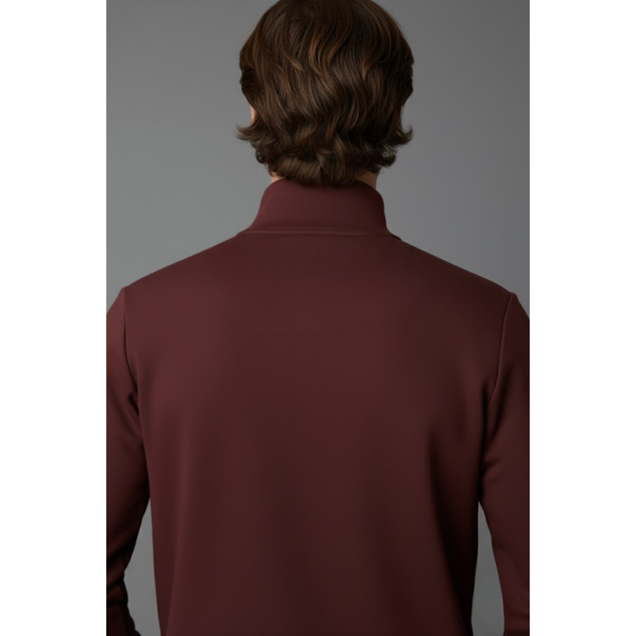 Unisex Kışlık Bordo Yarım Fermuarlı Dik Yaka 2 İplik Basic Sweatshirt