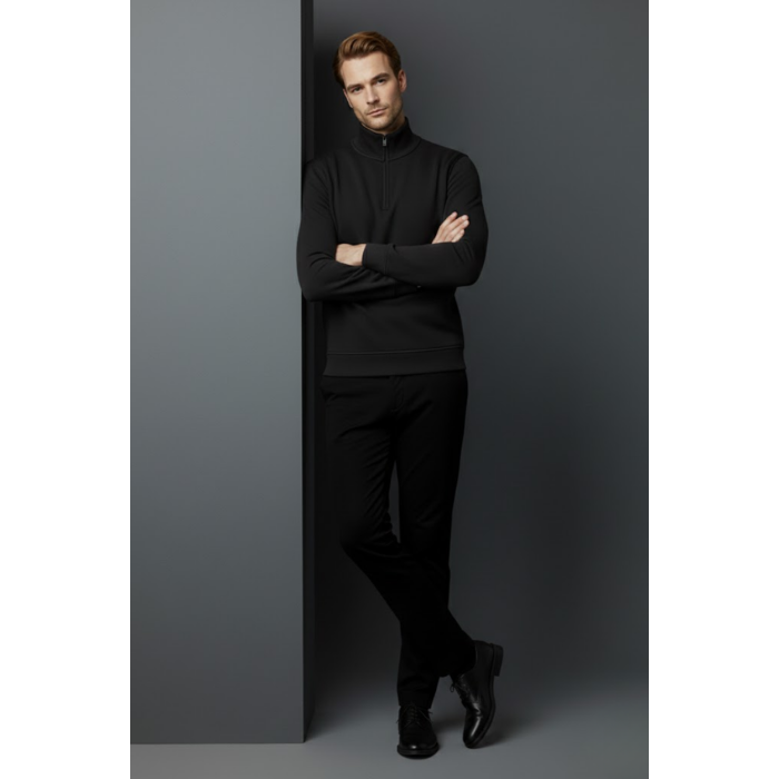 Unisex Kışlık Siyah Yarım Fermuarlı Dik Yaka 2 İplik Basic Sweatshirt