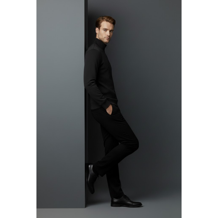 Unisex Kışlık Siyah Yarım Fermuarlı Dik Yaka 2 İplik Basic Sweatshirt